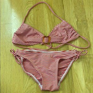 Red and white stripe bikini